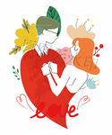 男女恋爱情人节拥抱花草公园插画