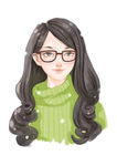 长发戴眼镜文艺女子漫画卡通