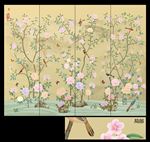 工笔花鸟 四条屏