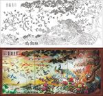 百鸟归巢艺术玻璃矢量图 线条图