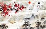 梅骨古典大理石水墨山水背景墙