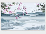 中式山水背景墙墙画墙贴电视墙