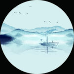 新中式山水船泊意境圆