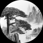 新中式山水船泊意境圆