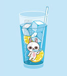 柠檬橙汁冰块冷饮料杯萌兔子插图