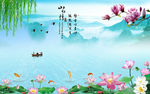 中式山水情风景画电视背景墙