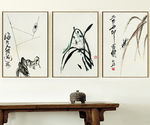 花鸟昆虫水墨中国画三联无框画