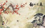 中式古典天道酬勤油彩画背景墙