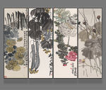 山水风景中式国画客厅四联画
