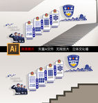 蓝色公安局交警警营楼梯文化墙