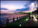 黄昏夜景海边自行车道图