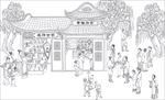 中秋节卖月饼白描线描