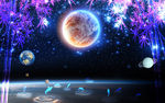 梦幻星球星空竹子九鱼电视背景墙