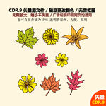 精美彩色树叶花朵花草矢量图