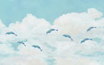 抽象天空海豚壁画
