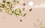 手工花鸟清新电视背景墙