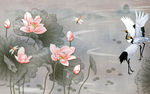 何花仙鹤背景墙