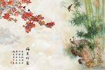 梅兰竹菊四君子彩雕大理石背景墙