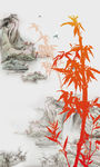 国画竹子山水玄关
