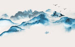 中式简约水彩山水电视背景墙