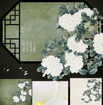 中式背景墙  工笔花卉