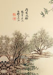 水墨树林小屋中式玄关过道