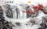 江山如画水墨山水背景墙装饰画