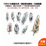 手绘羽毛素材鸡毛鹅毛矢量图