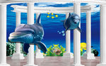 3D罗马柱海底世界电视背景墙