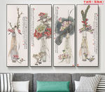 新中式花鸟四条屏客厅国画无框画
