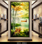 唯美意境油画国画玄关过道背景墙