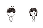 卡通素描小男孩和小女孩
