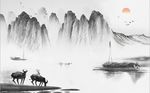 江南小镇水墨画背景墙