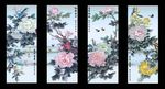 牡丹花开富贵四条屏