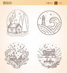 郊外风景简笔插画矢量图