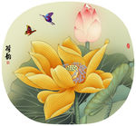 团扇扇面手绘荷花荷韵