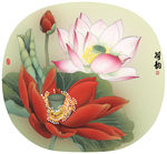 团扇扇面手绘荷花荷韵