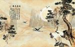 大理石 迎客松仙鹤