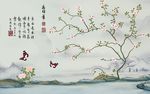 江南风光蝴蝶飞舞彩雕背景墙