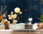 新中式 手绘花鸟画 电视背景墙