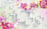 3d菱形木板梦幻水彩玫瑰