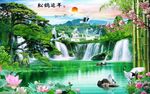 仙鹤山水风景电视背景墙