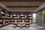 新中式图书馆阅读室休息区