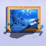 3d立体画彩绘墙贴海洋生物鲸鱼
