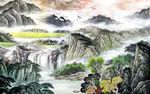 山水国画背景墙