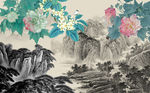 国画花鸟背景墙