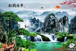 松鹤延年迎客松瀑布梅花小鹿
