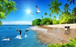 唯美简约海滩椰树海豚背景