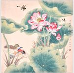 四尺斗方鸳鸯荷花无框花鸟画