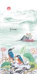 水彩新中式山水玄关